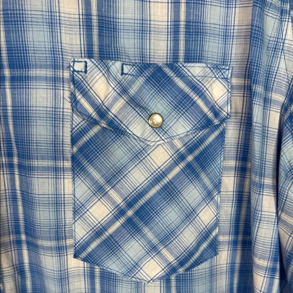 Wrangler Western Pearl Snap Shirt Men's 2XL Short Sleeve Blue White Plaid - Picture 4 of 8